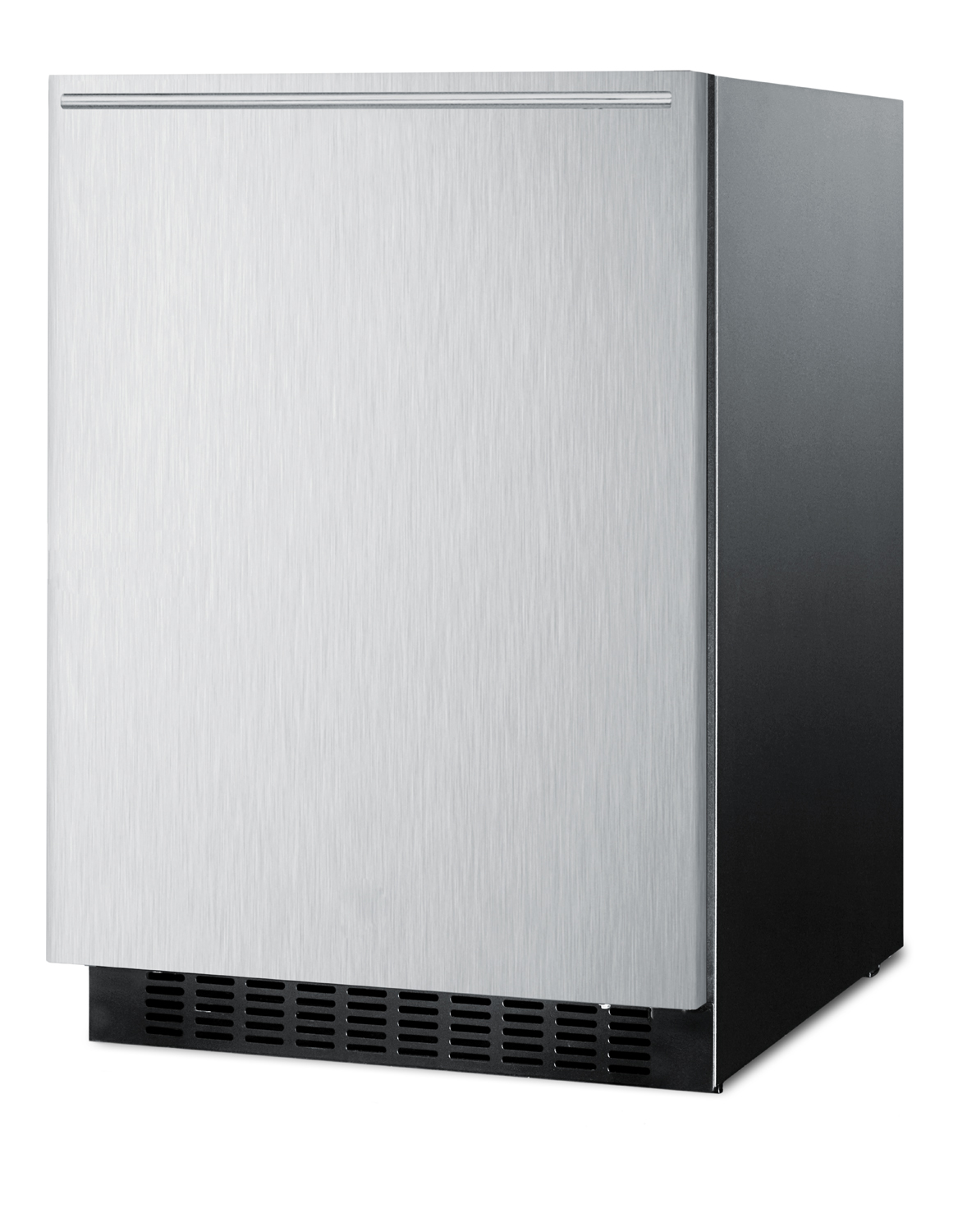 Built-in undercounter all-refrigerator for residential or commercial use, frost-free w/stainless steel wrapped door, horizontal handle, and black cabinet